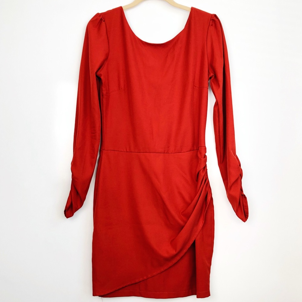 MONACO USA BRICK RED LONG SLEEVE DRESS